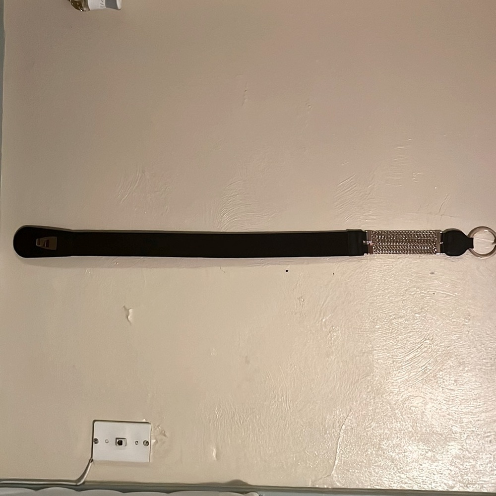 Accessory belt primarily black with stylish gold accents